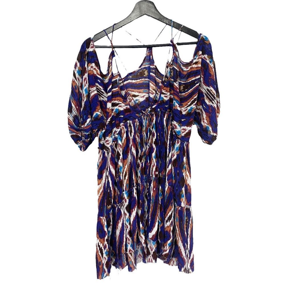 Free People Monarch Lightweight Blue Pattern Cold Shoulder Dress Small